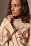 Yoia Women's Organic Cotton Long Sleeve Printed Beige T-Shirt - 4