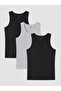 Vizyon New Season Black U-Neck Combed Cotton Men's Undershirt 3-Pack
