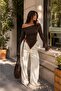 Ribbed Asymmetric Collar Side Tie Long Sleeve Knitwear Blouse - 3