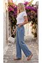 Women's Belted Green Embroidered Lycra Wide Leg Denim Jeans - 2