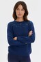 Women's Crew Neck Side Ribbed Knit Wool Sweater Indigo - 5