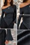 Ribbed Asymmetric Collar Side Tie Long Sleeve Knitwear Blouse - 5