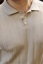 Stone Color Buttoned Polo Collar Patterned over Fit Men's Knitwear Sweater E7520 - 3