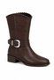 Serena Brown Rustic Women's Ankle Buckle Detailed Belted Short Thick Heeled Round Toe Saddler Boots - 4