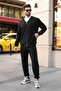 Black Double Zipper Hooded Men's Tracksuit Set E7339