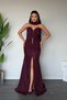 Jakar Fabric Strapless Evening Dress with Shawl Detail - Bordo