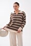 Women's Stripe Patterned Polo Collar Knitted Sweater 265303 - - 2