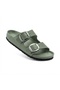 Mk205 Water Green Genuine Leather Full Covered Cork Sole Double Buckle Unisex Orthopedic Slippers - 7