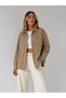 Women's Beige Gabardine Fabric Oversize Shirt Jacket with Pocket Detail