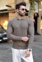 Light Brown Buttoned Polo Collar Patterned over Fit Men's Knitwear Sweater E7520
