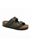 Mc205 Green Genuine Suede Leather Double Buckle Unisex Orthopedic Cork Sole Slippers