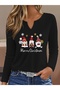 New Year Printed Cotton Half V-Neck Long Sleeve Blouse T-Shirt