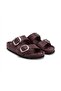 Mk205 Burgundy Genuine Leather Full Covered Cork Sole Double Buckle Unisex Orthopedic Slippers - 4