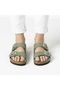 Mr205 Green Genuine Leather Mostra Covered Double Buckle Unisex Orthopedic Cork Sole Slippers - 3