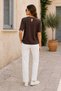 Women's Crew Neck Short Sleeve Mercerized Knitwear Blouse with Drop Back Detail - 3