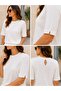 Women's Crew Neck Short Sleeve Mercerized Knitwear Blouse with Drop Back Detail - 2