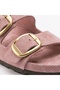 Mk205 Powder Pink Genuine Suede Leather Full Covered Cork Sole Double Buckle Unisex Orthopedic Slippers - 6