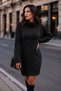 Hair Braid and Thessaloniki Braid Patterned High Neck Long Sleeve Black Knitwear Dress Tunic - 3