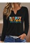 Thanksgiving Printed Cotton Half V-Neck Long Sleeve Blouse T-Shirt