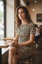 Women's Leopard Print Short-Sleeved Lycra Single Jersey Fabric Short-Sleeved Dress - 2