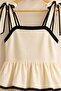 Girl's Ecru Black Ribbed Shoulder Tie Layered Ruffle Long Dress - 4