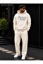 Men's Vintage Script Printed Tracksuit Set / Hooded Sweatshirt and Straight-Leg Bottoms