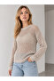Women's Gray Crew Neck Openwork Knitwear Blouse - 8