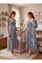 New Season Smoked Summer Patterned Lace Detailed Special Design Breastfeeding Feature 100% Cotton Maternity Nightgown Set - 3