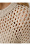 Women's Gray Crew Neck Openwork Knitwear Blouse - 3