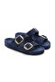 Mk205 Navy Blue Genuine Suede Leather Full Covered Cork Sole Double Buckle Unisex Orthopedic Slippers - 4