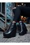 Women's Black Leather Lace-Up 12 cm Wedge Heeled Platform Boots Lad