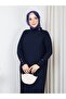 Pleated Sleeves Buttoned Knitwear Dress Navy Blue - 4