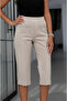 Fabric Capri Pants with Decorative Front Pockets and Zipper Beige - 3