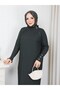 Pleated Sleeves Buttoned Knitwear Dress Khaki - 4
