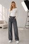 Women's Anthracite Belt Detailed Embroidered Straight Jean Wide Leg Jeans - 2