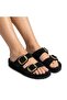 Mk205 Black Genuine Suede Leather Full Covered Cork Sole Double Buckle Unisex Orthopedic Slippers - 6