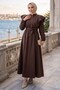 Pearl Button Detailed Ruffle Hijab Dress Bitter Coffee Hnt0317 - 4