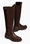 Women's Brown Diving Fabric Knee-High Boots with Thermo Sole - 5