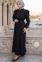 Pearl Button Detailed Ruffle Hijab Dress Black Hnt0317 - 4