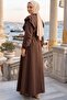 Pearl Button Detailed Ruffle Hijab Dress Bitter Coffee Hnt0317 - 5