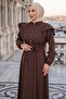 Pearl Button Detailed Ruffle Hijab Dress Bitter Coffee Hnt0317 - 3