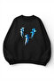 Unisex Soft Textured Sapphire Whale Printed Design Oversize 3 Thread Crew Neck Sweatshirt