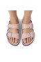 Mk205 Powder Pink Genuine Leather Full Covered Cork Sole Double Buckle Unisex Orthopedic Slippers - 2