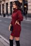 Hair Braid and Thessaloniki Braid Patterned High Neck Long Sleeve Burgundy Knitwear Dress Tunic - 2