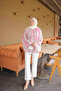 Pink Striped Wide Sleeve High Neck Tie-Down Blouse - 3