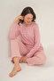 Women's Pajama Set, Combed Modal, 50% Cotton 50% Modal, Round Neck, with Pockets, Have a Super Day Printed - 8