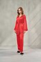 Women's Kimono Satin Dressing Gown and Long Pajama Set Peony & Belted Piping Stylish Home Wear Set Nightgown Set - 7