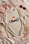 Teddy Bear with Glasses and Ribbon Printed Light Beige Unisex Oversize T-Shirt