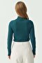 Women's Half Turtleneck Knit Sweater with Sleeve Detail - 6
