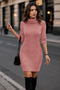 Hair Braid and Thessaloniki Braid Patterned High Neck Long Sleeve Powder Knitwear Dress Tunic - 3